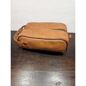 Vintage Brown Faux Leather Toiletry Bag Zippered Handle Travel Organizer